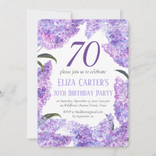 Purple Lilac 70th Floral Elegant Birthday  Invitation