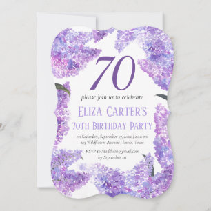 Purple Lilac 70th Floral Elegant Birthday Invitation