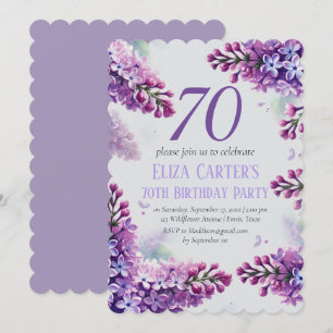 Purple Lilac 70th Floral Elegant Birthday Invitation