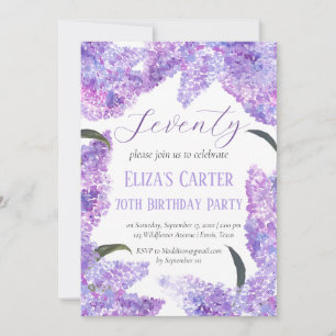 Purple Lilac 70th Seventy Floral Elegant Birthday  Invitation