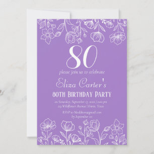 Purple Lilac 80th Eighty Floral Elegant Birthday Invitation