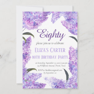 Purple Lilac 80th Seventy Floral Elegant Birthday  Invitation
