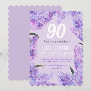 Purple Lilac 90th Floral Elegant Birthday Invitation