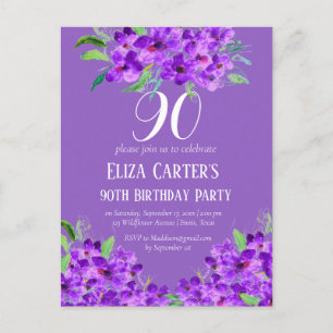 Purple Lilac 90th Ninety Floral Elegant Birthday  Postcard