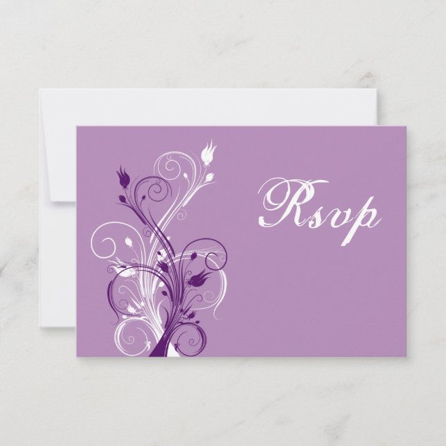 Purple, Lilac, and White Floral Wedding Reply Card (Front)