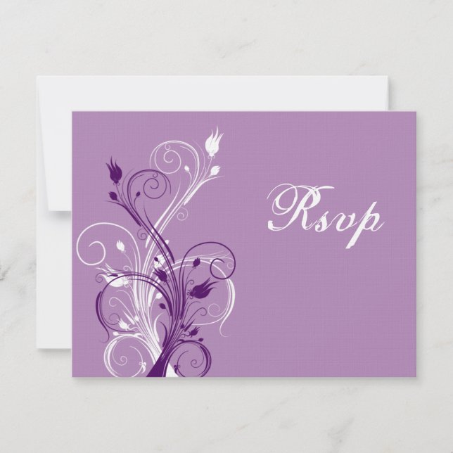 Purple, Lilac, and White Floral Wedding Reply Card (Front)