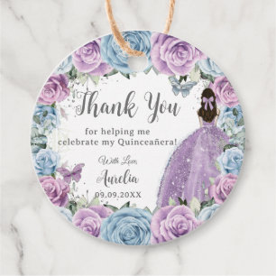 Purple Lilac Baby Blue Floral Dress Quinceañera Favour Tags
