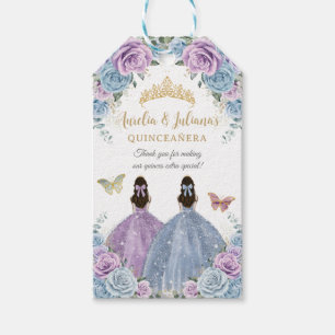 Purple Lilac Baby Blue Floral Twins Quinceañera Gift Tags