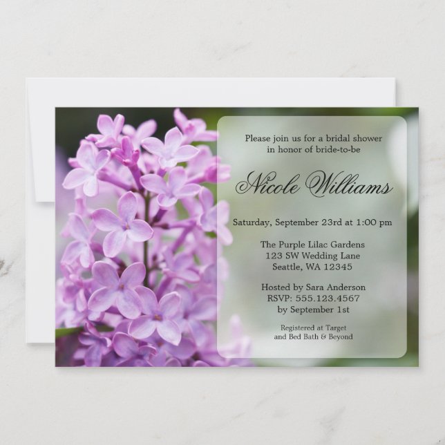 Purple Lilac Blossoms Bridal Shower Invitation (Front)