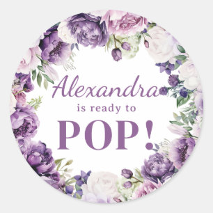 Purple Lilac Blush Floral Baby Girl Ready to Pop Classic Round Sticker
