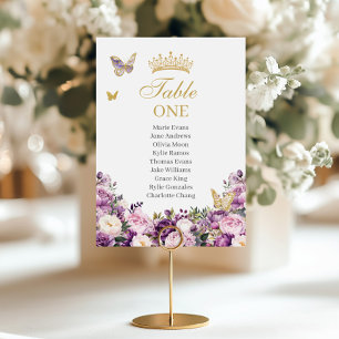 Purple Lilac Blush Floral Quinceanera  Table Number
