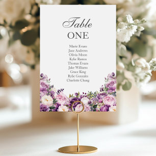 Purple Lilac Blush Floral Wedding Seating Table Number