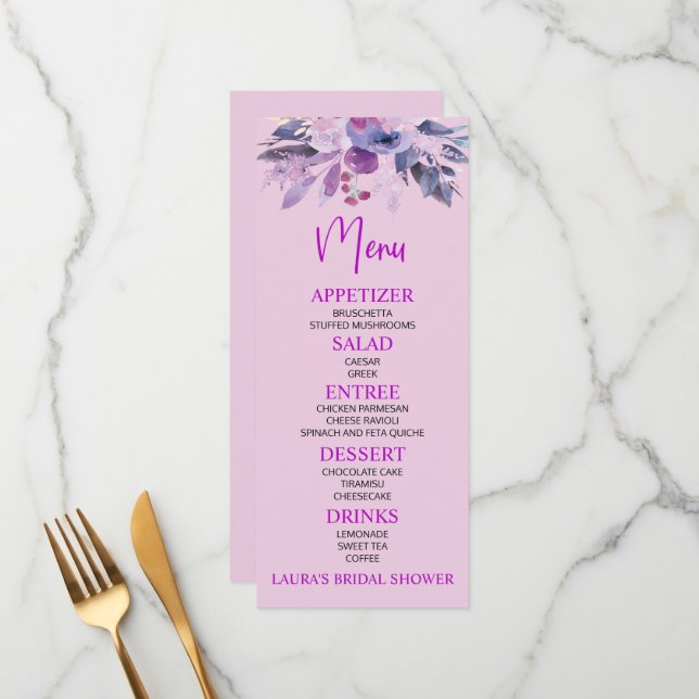 Purple Lilac Bridal Shower Food Menu (Front/Back In Situ)