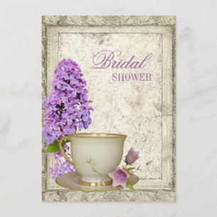 purple lilac Bridal Shower Tea Party Invitation