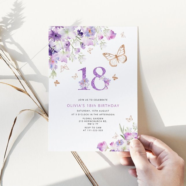  Purple Lilac Butterflies 18th birthday Invitation (Creator Uploaded)