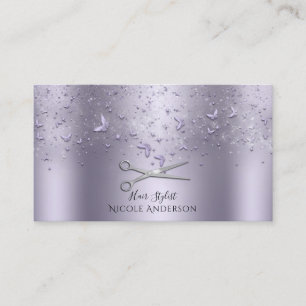 Purple Lilac Butterflies Silver Scissors Stylist Business Card