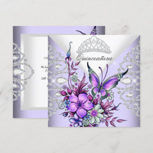 Purple Lilac Butterfly Tiara Quinceanera Floral Invitation