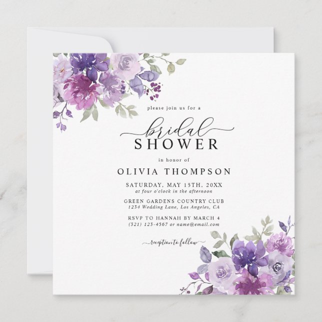 Purple Lilac Dusty Mauve Floral Bridal Shower Invi Invitation (Front)