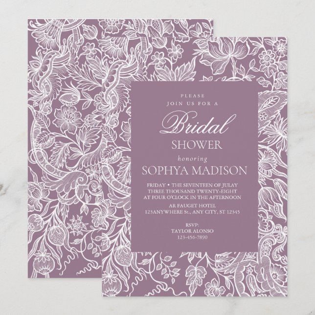 Purple Lilac Elegant Line Art Wildflower Invitation (Front/Back)