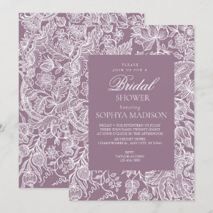 Purple Lilac Elegant Line Art Wildflower Invitation