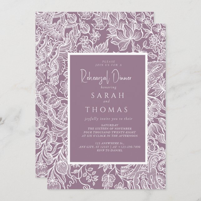 Purple Lilac Elegant Line Art Wildflower  Invitation (Front/Back)