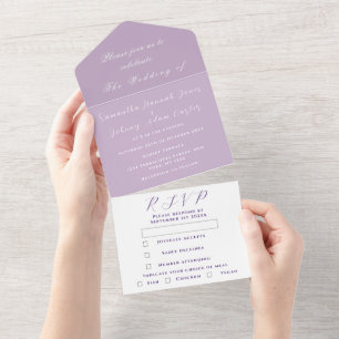 Purple Lilac Elegant Minimalist Lavender Wedding All In One Invitation
