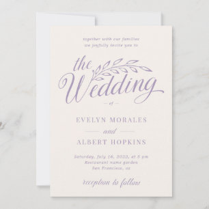 Purple Lilac Elegant Vintage Rustic Script Wedding Invitation