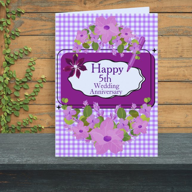 Purple Lilac Floral 5th Happy Wedding Anniversary Card (Creator Uploaded)