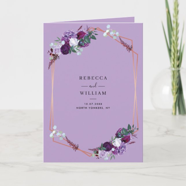 Purple Lilac Floral All-in-One Botanical Wedding Invitation (Front)