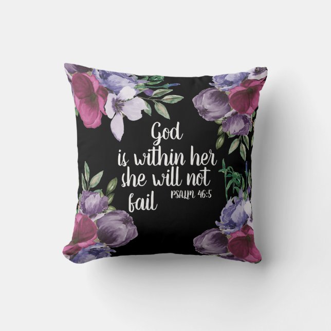 Purple Lilac Floral Black Christian God is Within Cushion (Front)