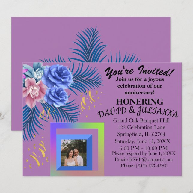 Purple Lilac Floral Boho Modern Trendy Invitation (Front/Back)