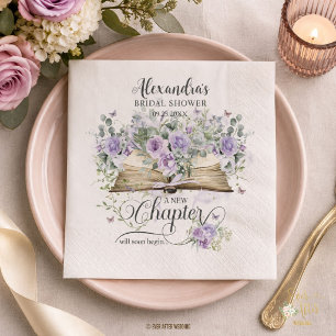 Purple Lilac Floral Book New Chapter Bridal Shower Napkin