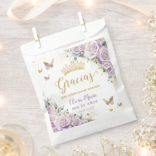 Purple Lilac Floral Butterflies Quinceañera 15 16 Favour Bags