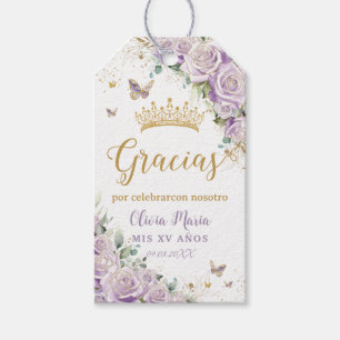 Purple Lilac Floral Butterflies Quinceanera 15 16 Gift Tags