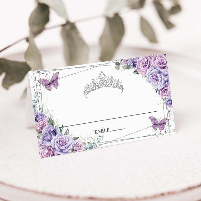 Purple Lilac Floral Butterflies Quinceañera XV 16 Place Card (Creator Uploaded)