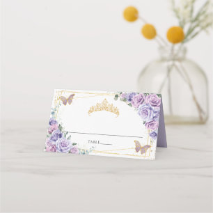 Purple Lilac Floral Butterflies Quinceañera XV 16 Place Card