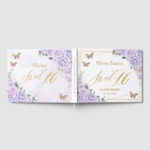 Purple Lilac Floral Butterflies Sweet Sixteen 16 Guest Book