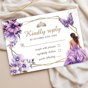 Purple Lilac Floral Butterfly Sweet 16 Rsvp Cards