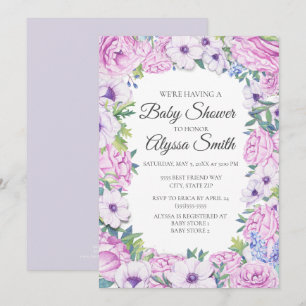 Purple Lilac Floral Floral Baby Shower Invitation