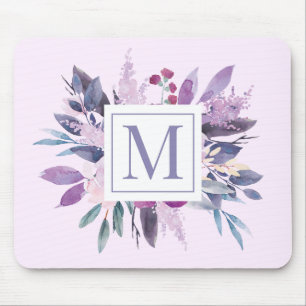 Purple Lilac Floral Flowers Custom Monogram Mouse Mat