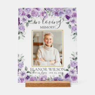 Purple Lilac Floral Funeral Memorial Picture Photo Acrylic Sign