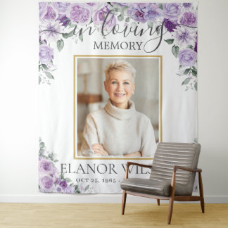 Purple Lilac Floral Funeral Memorial Picture Photo Tapestry
