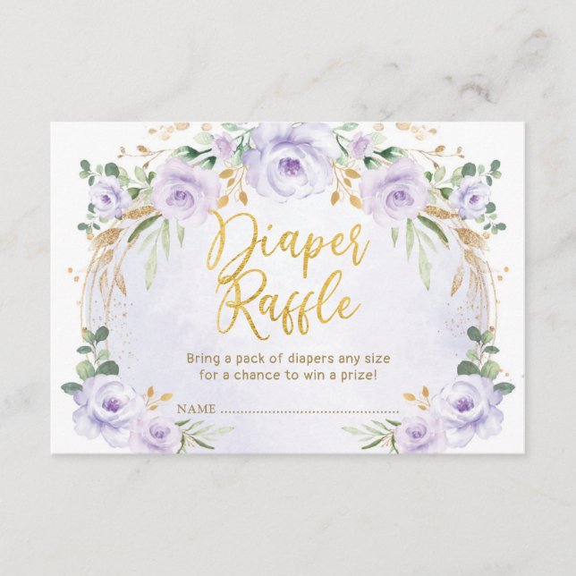 Purple Lilac Floral Garden Diaper Raffle Baby Girl Enclosure Card (Front)