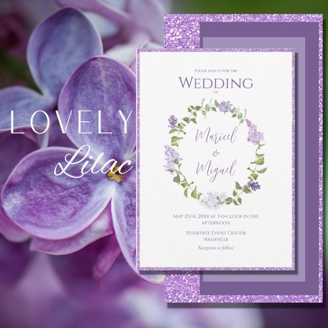 Purple Lilac Floral Glitter Modern Wedding Invitation (Creator Uploaded)
