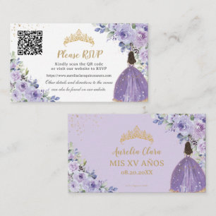 Purple Lilac Floral Gold Quinceañera QR Code Enclosure Card