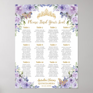 Purple Lilac Floral Gold Quinceañera Seating Chart