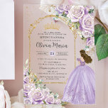 Purple Lilac Floral Gold Quinceañera Sweet 16 XV Acrylic Invitations<br><div class="desc">Personalise this elegant purple lilac floral Quinceañera / Sweet 16 birthday acrylic invitation easily and quickly. Simply click the Edit Using Design Tool button to further edit the text, change font and font colours. Featuring beautiful purple lilac, lavender roses and a girl dressed in a purple ball gown. Perfect for...</div>