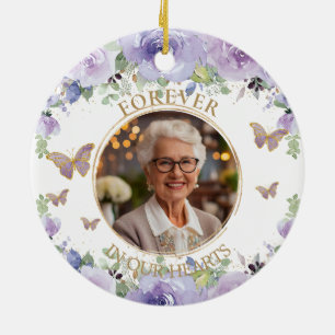 Purple Lilac Floral Loving Memory Memorial Photo Ceramic Tree Decoration
