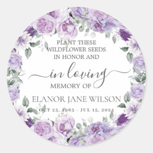 Purple Lilac Floral Memorial Funeral Seed Packet Classic Round Sticker