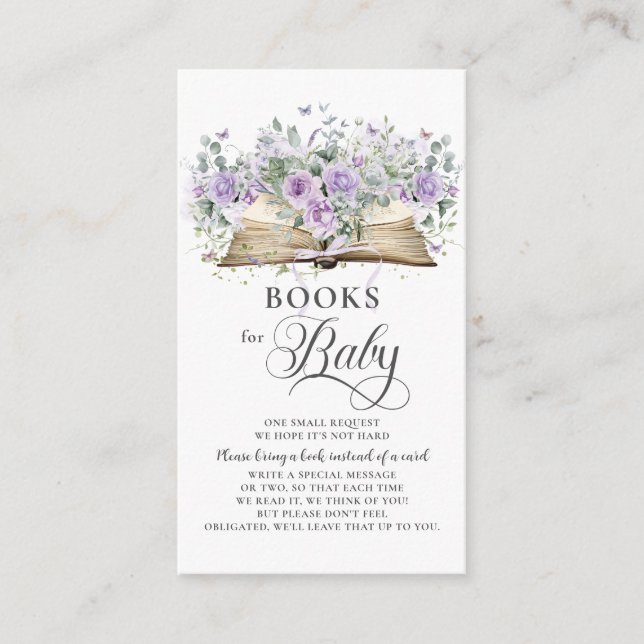 Purple Lilac Floral New Chapter Books for Baby Enclosure Card (Front)